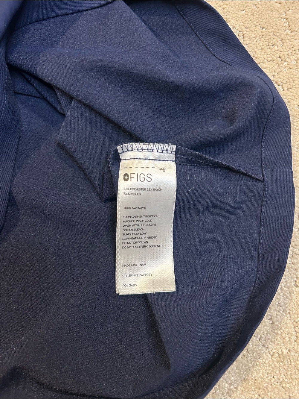 Figs Technical Collection Men's Scrubs Top Size Medium Navy Blue 2 Pocket - Picture 4 of 7